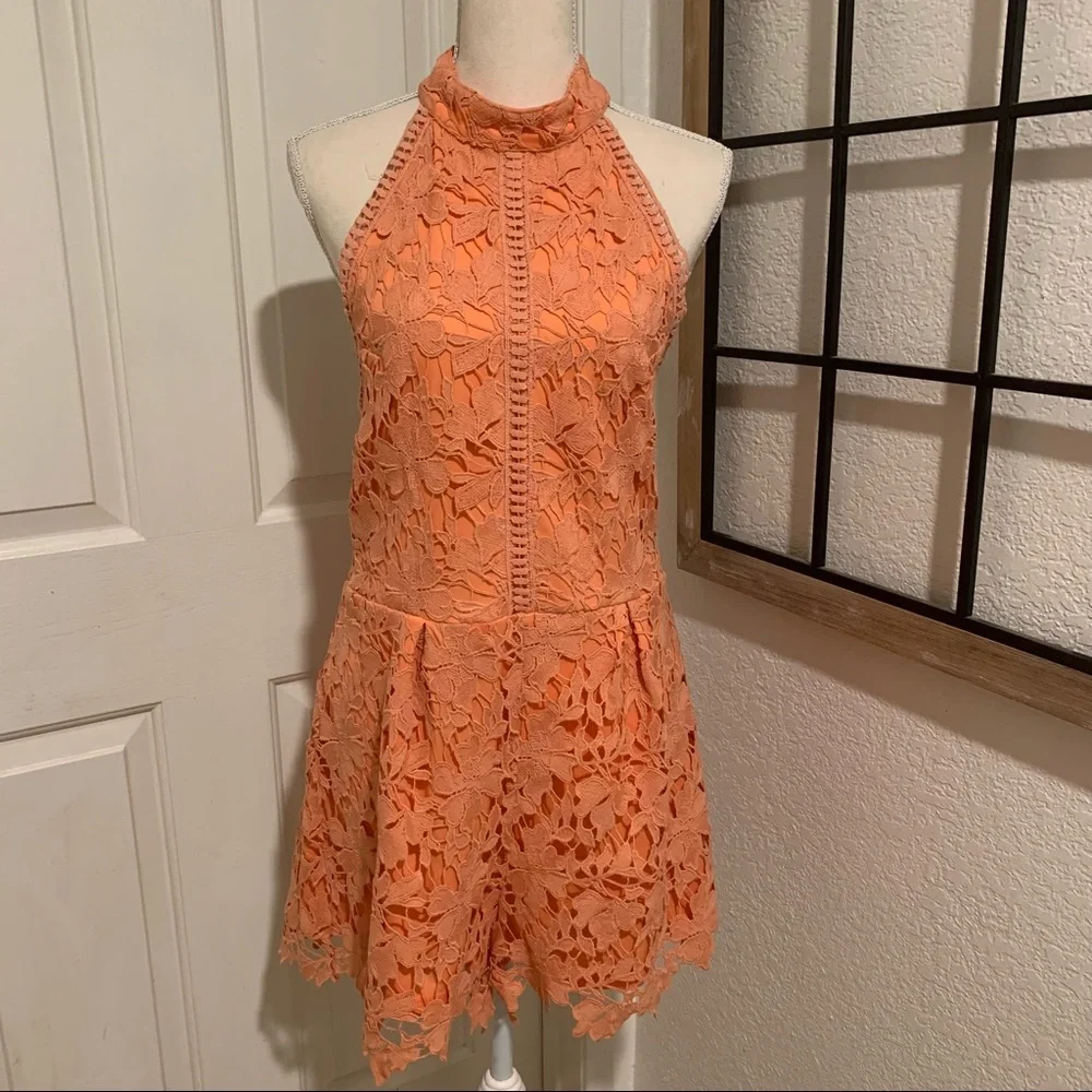 Fab’rik orange guipure lace halter romper Large - Picture 1 of 7